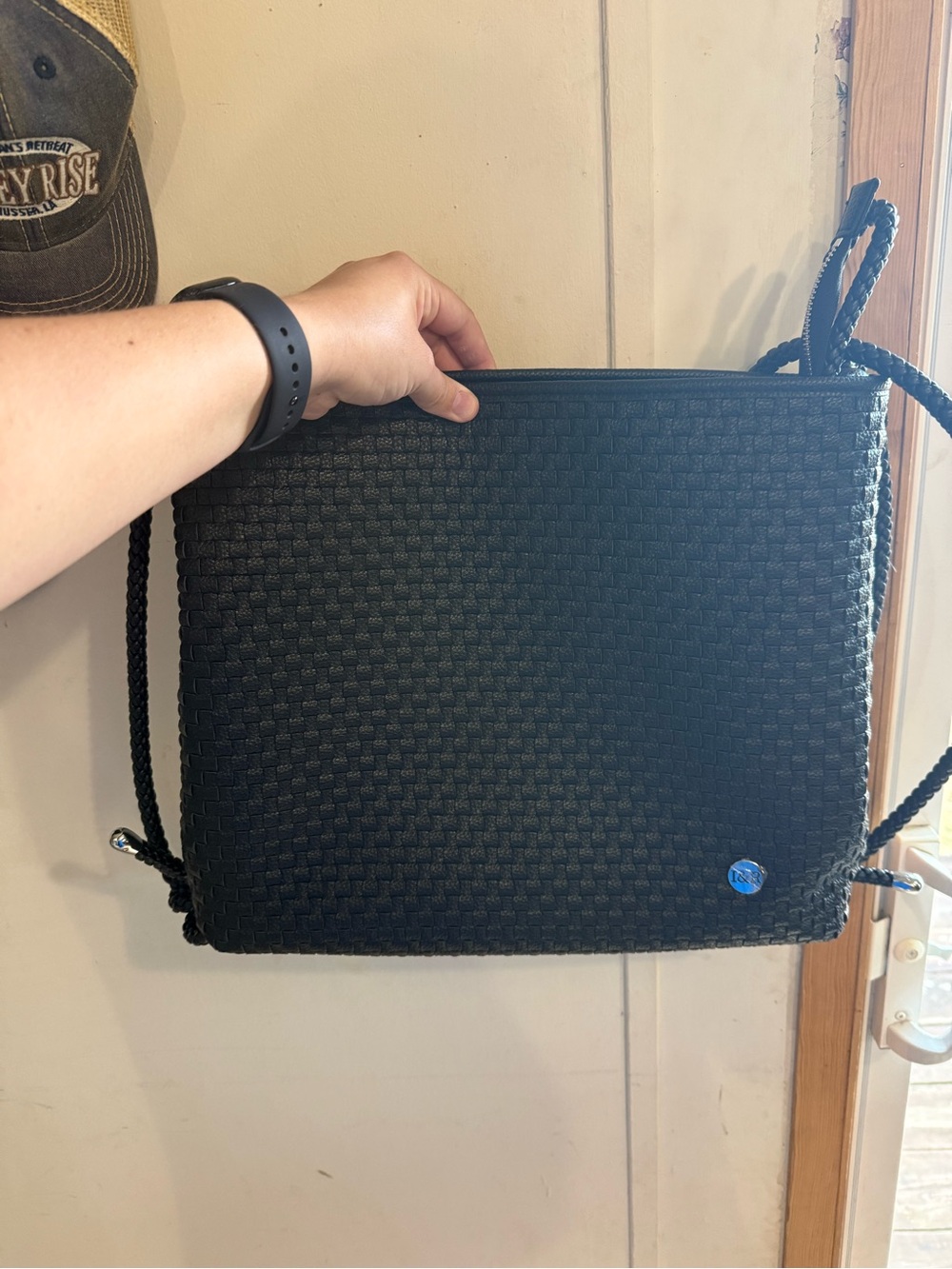 Woven Black Crossbody Backpack - Women